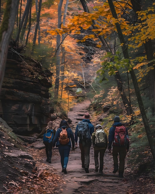 Friends Going On A Hike Exploring Scenic Background