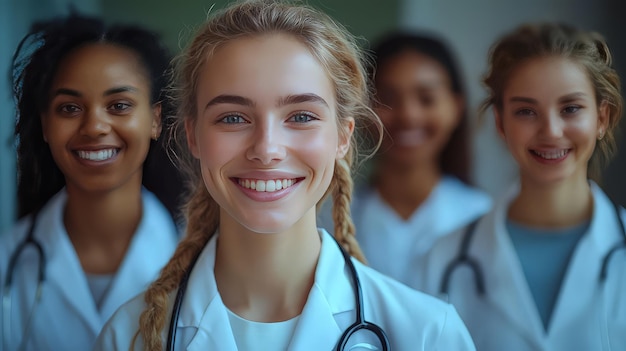 Photo friends a group of young doctors smiling happily together