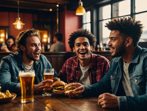 friends having a beer and a beer in a bar