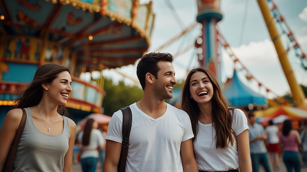 Friends having fun at an amusement park