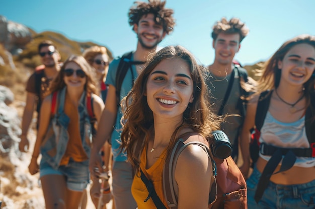 Friends having fun in the sun while exploring the wilderness together