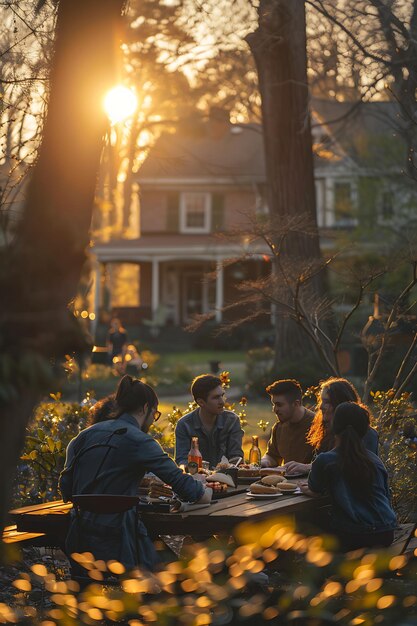 Photo friends having a picnic in a serene north carolina neighborh neighbor holiday creative background