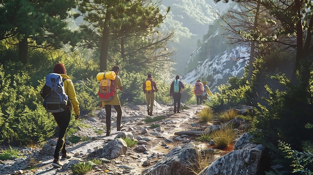 Friends Hiking on a Nature Trail