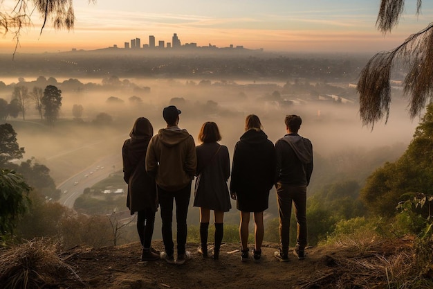 Friends hiking through the hills of los angeles