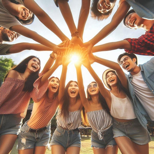 Friends Jumping in Joy