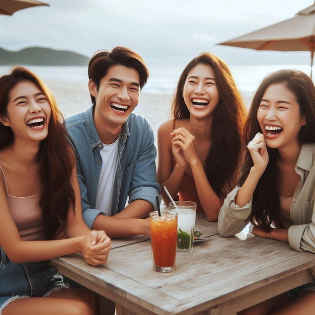 Friends Laughing on the Beach