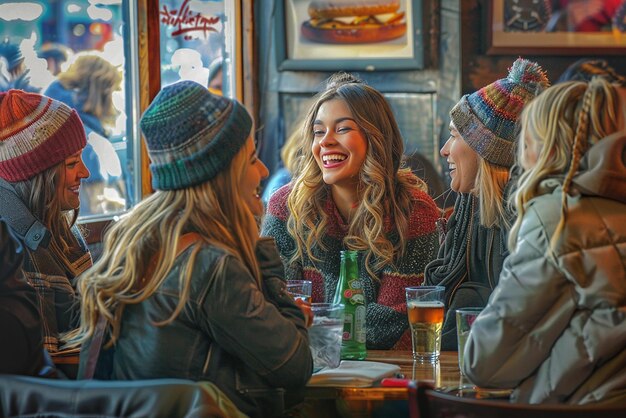 Photo friends laughing at caf warm atmosphere