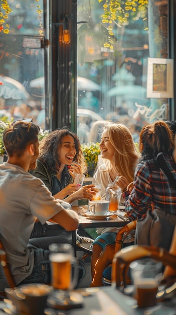 Friends Laughing at Cafe Warm Atmospherequot