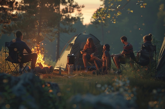 Friends laughing during a camping trip