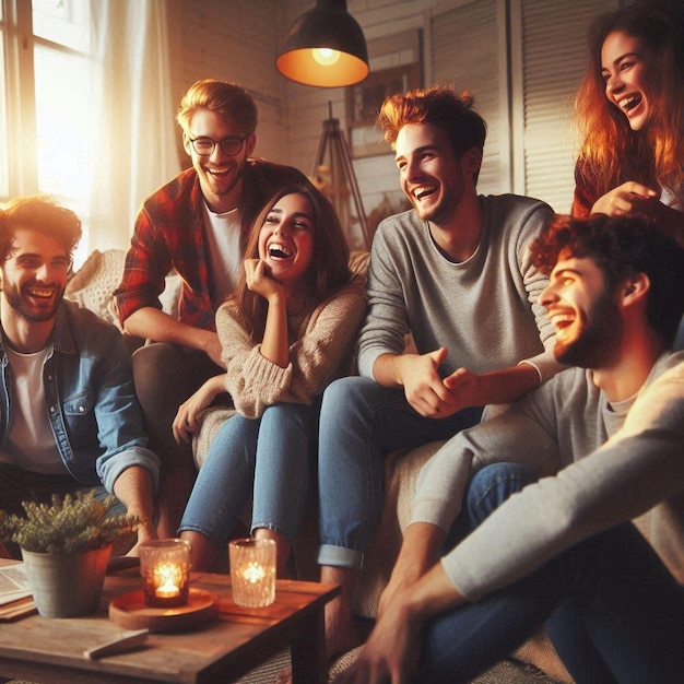 Friends laughing on a couch