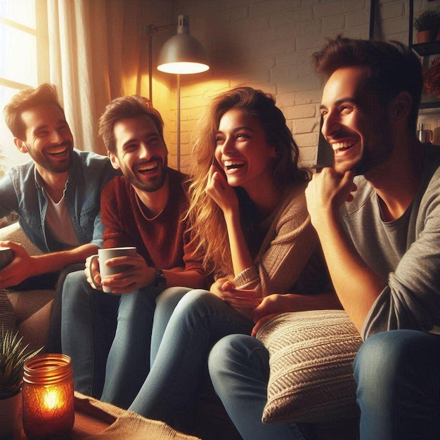 Friends laughing on a couch