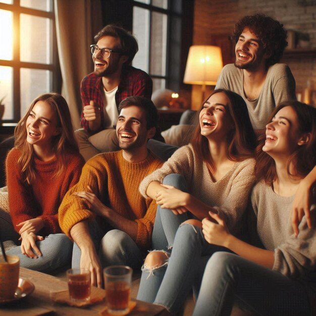 Friends laughing on a couch