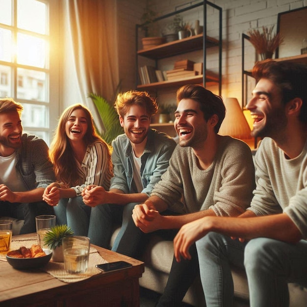 Friends laughing on a couch