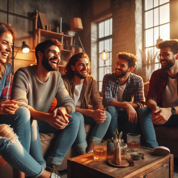 Friends laughing on a couch