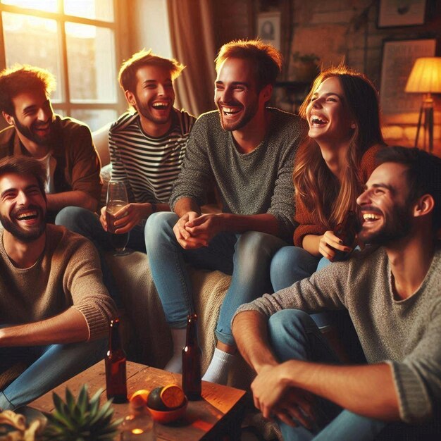 Friends laughing on a couch