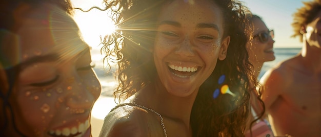 Friends Laughing with Sparkling Eyes at the Beach