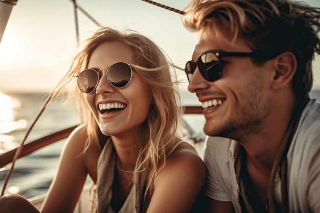 Friends Laughing On Yacht During Summer Vacation