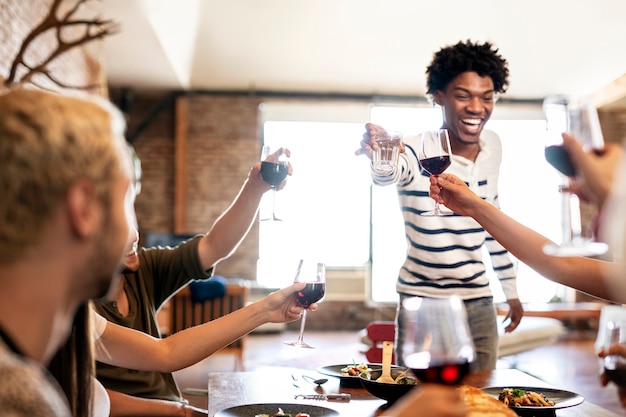 Friends making a toast at a party