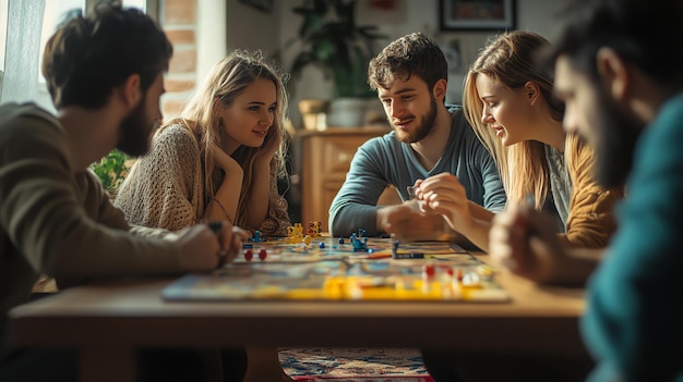 Photo friends playing a board game together