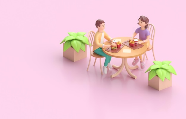 Friends at Restaurant Food Concept 3D render