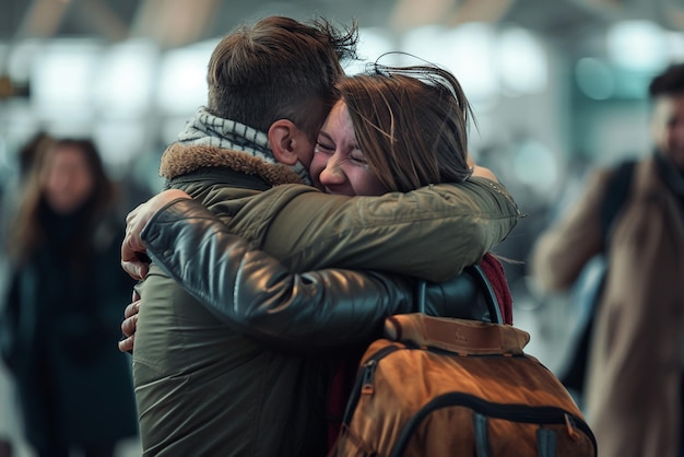 Friends Reuniting with Joyful Hugs at Airport