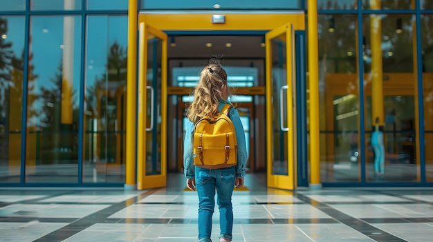 Photo friends at school girls with backpacks ready to learn