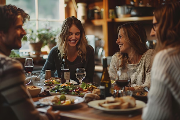 Friends Sharing a Meal and Laughter