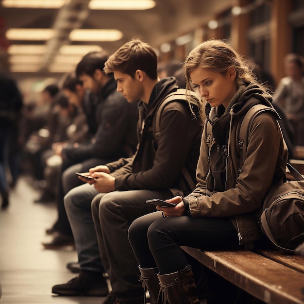 friends in a stereo staff sitting in the school hallway in school uniforms Generative ai