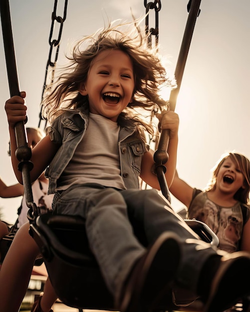 Friends swinging on a playground their carefree spirits capturing the essence of friendship