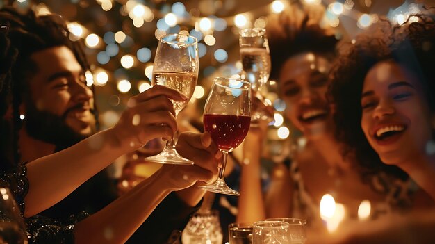 Friends Toasting with Wine and Champagne at a Festive Gathering