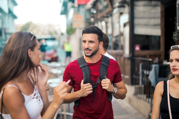 Friends walking in the city