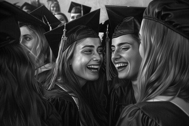 Photo friends with tearful joy after graduation ceremony