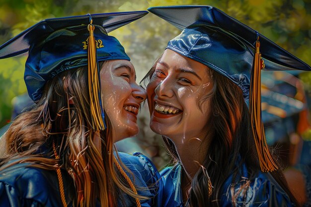 Friends with Tearful Joy After Graduation Ceremony