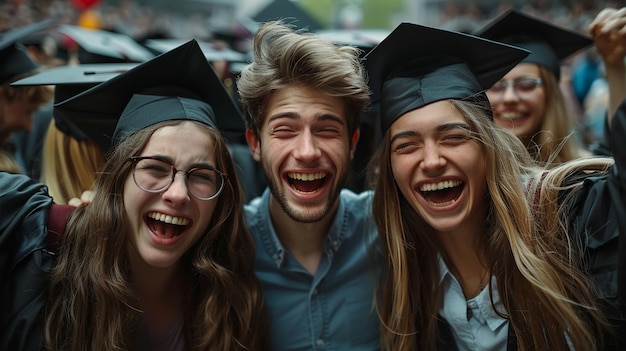 Friends with Tearful Joy After Graduation Ceremony