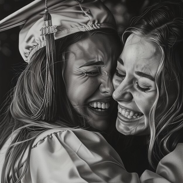 Friends with Tearful Joy After Graduation Ceremony