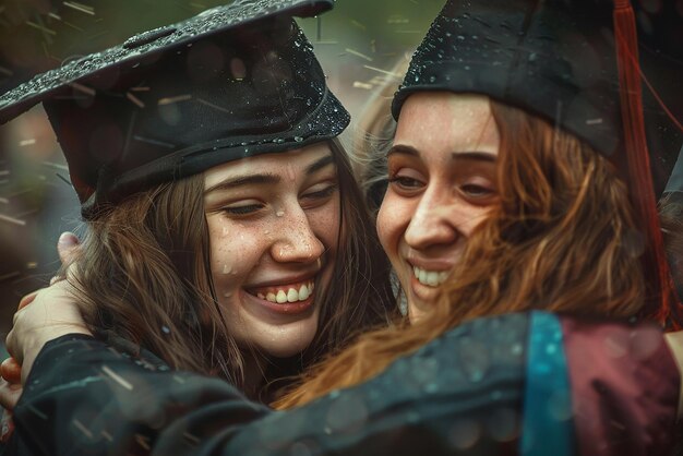 Friends with Tearful Joy After Graduation Ceremony