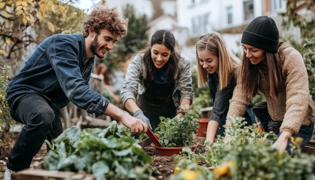 Photo friends working in community garden