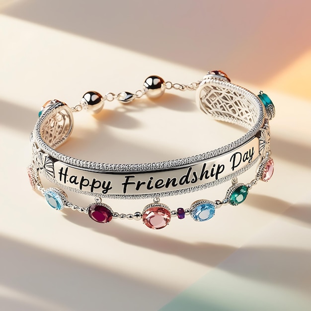 Friendship bracelet Female hand with Concept of Happy friendship day