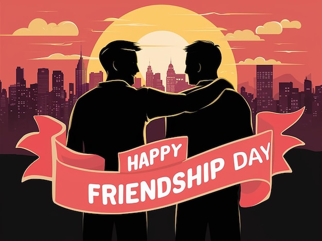 Friendship day with man silhouette holding hands