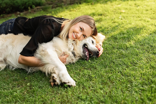 Friendship of people and dog