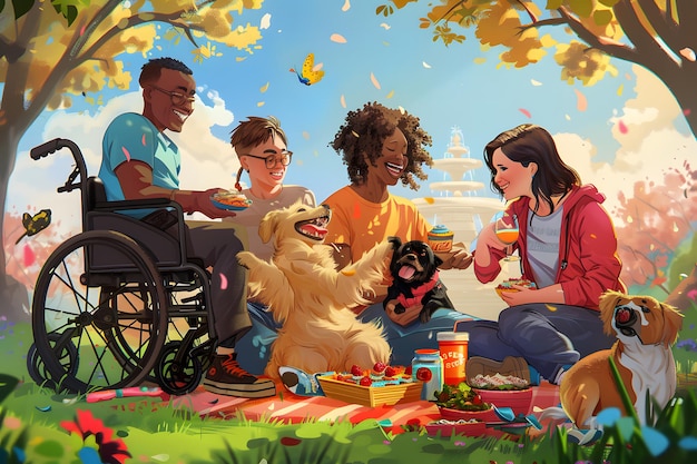 friendship poster Joyful Picnic in the Park Friends and Canine Companions Enjoying Nature39s Beauty