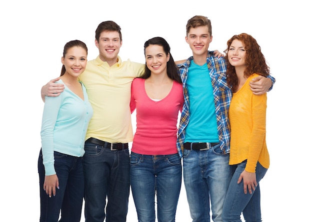 friendship, youth and people concept - group of smiling teenagers