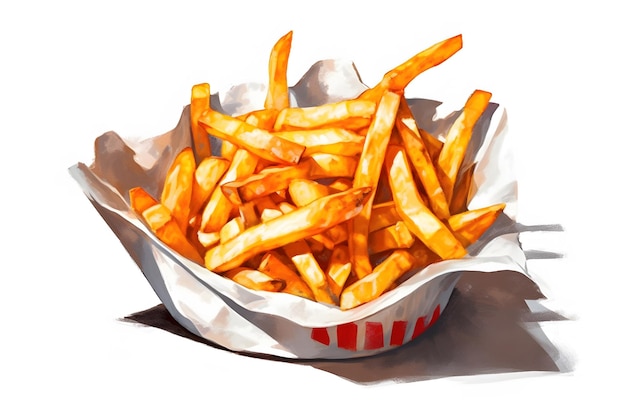 Fries depicted in a digital painting with a white background Generative AI