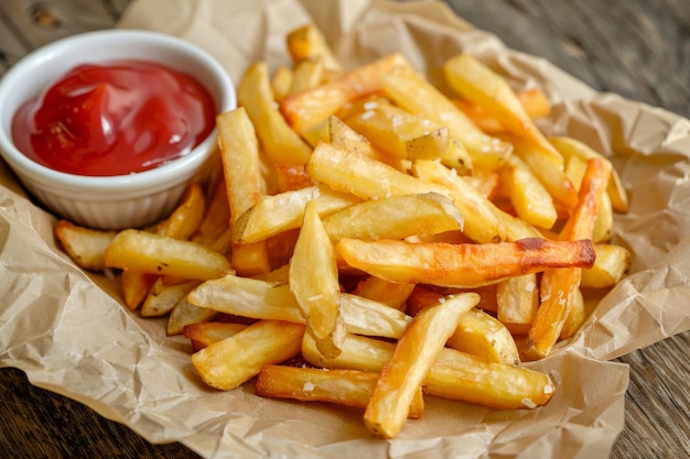 Fries or French Fries with Tomato Sauce Sweet Potato Finger Chips Golden FrenchFried Potatoes