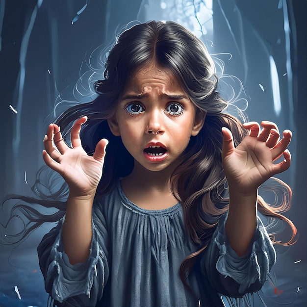 Frightened girl on dark background