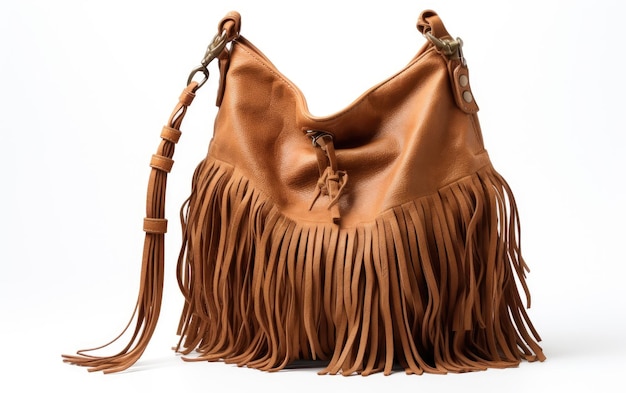 Photo fringe fusion hobo satchel bohemian elegance isolated on a white background