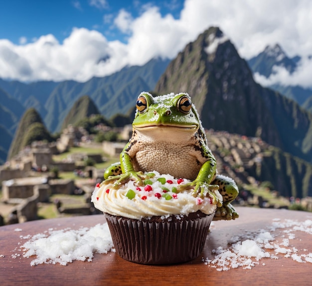 Frog on a cupcake in Machu Picchu Peru