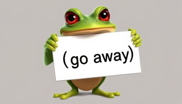 Photo a frog holding a white sign that says go away