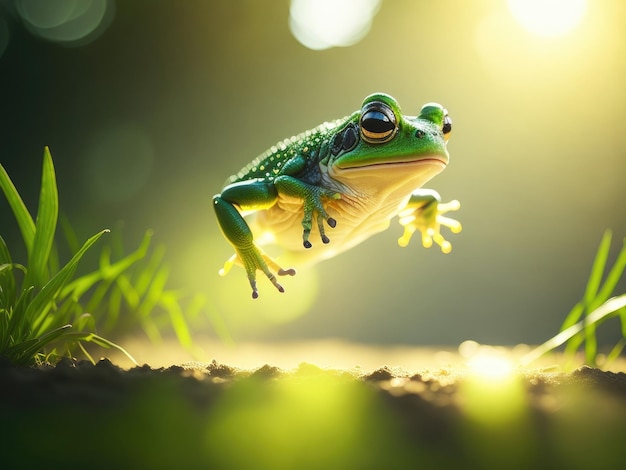 Frog is jumping bokeh lens flare ai generative