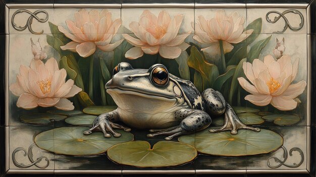 Photo frog on lily pads